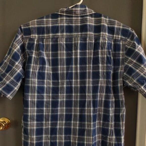 Lucky Brand Men's Large Short Sleeve Button Up Shirt Plaid Blue Gray White - Picture 6 of 8